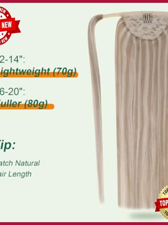 16 Inch Human Hair Ponytail Extension 80G Wrap Around Clip In Volume main image 6
